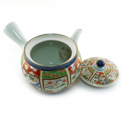 Japanese ceramic tea cup, light blue and flowers - BURUFURAWA