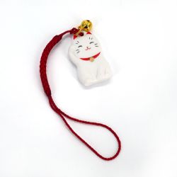 Percha decorativa de cerámica blanca Manekineko - KINUNRAIFUKU - 3 cm