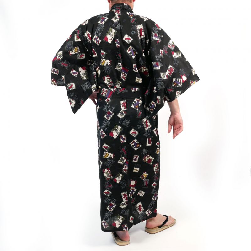 Yukata giapponese in cotone con motivo drago bianco e nero per uomo - RYUJIN