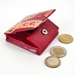 Billetera de cuero estilo japonés, KOKESHI, roja