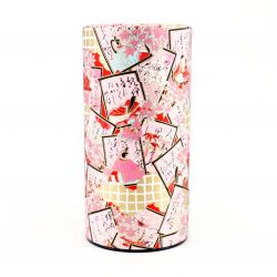 Pink Japanese tea box in washi paper - HANAFUDA - 200gr