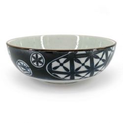 Japanese ceramic ramen bowl, blue and white, various floral patterns - IROIRONA HANA
