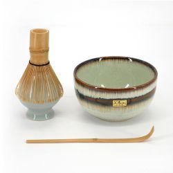 green japanese tea ceremony set in ceramic 4 pieces MATCHA