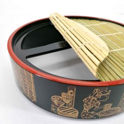 Round lacquered plate with bamboo support - ZARU SOBA