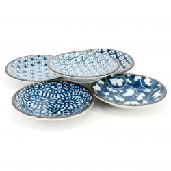 blue Japanese 5 dishes set in ceramic Ø9cm KARAKUSA