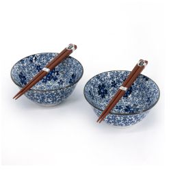 Set of 2 Japanese ceramic bowls - AO SAKURA PATTA