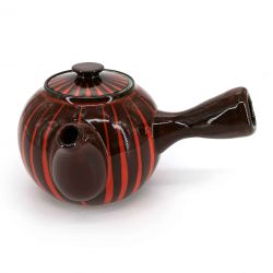 Japanese kyusu ceramic teapot with removable filter and enamelled interior, two-tone red - AKAI SEN