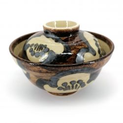 Japanese bowl with lid, brown and beige - HANA