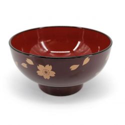 Japanese miso soup bowl in lacquered effect resin, burgundy red - SAKURA GORUDO
