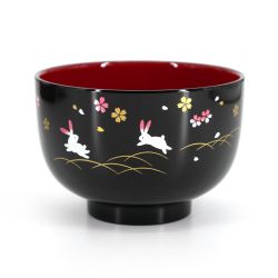 Japanese black resin bowl with rabbit pattern - HANA ASOBI - 10.8x7.3cm