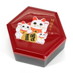 Red resin storage box with lucky cat motif - MANEKINEKO - 11.5x13x6cm