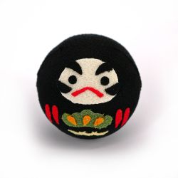 Black okiagari daruma doll in chirimen fabric - OKIAGARI DARUMA - 4 cm