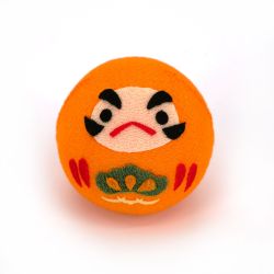 Orange okiagari daruma doll in chirimen fabric - OKIAGARI DARUMA - 4 cm
