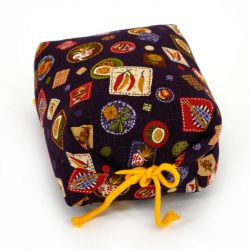 Small purple Japanese makura cushion with peppers and turnips pattern - CHIRIPEPPA KABU - 20cm