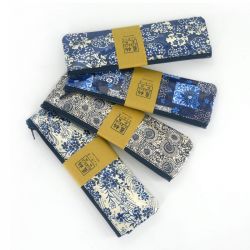 Japanese blue pencil case - random pattern - AOI FUDEIRE