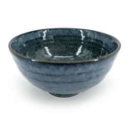 Bol à riz japonais en céramique, bleu avec lignes foncées - KURAI SEN