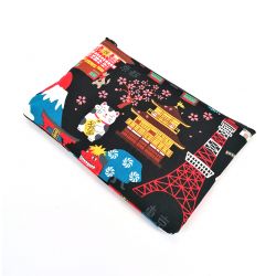 Pochette japonaise noire en coton motif Japon, NIHON