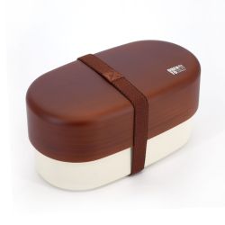 Large dark brown oval Japanese wood color Bento lunch box - MOKUME - 17.8cm
