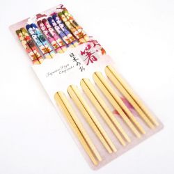 5 colors japanese chopsticks set in wood flowers and cats HANA MANEKINEKO