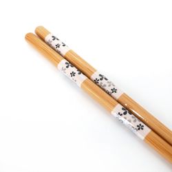 Pair of Japanese chopsticks, white with flower patterns - TANAKA HASHITEN