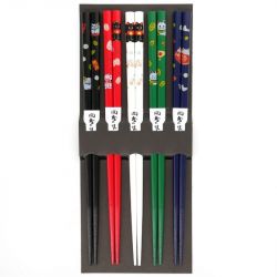 set of 5 pairs of Japanese chopsticks, MANEKINEKO, multicolored
