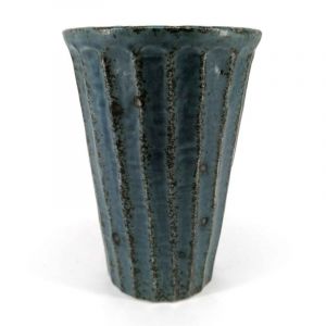 Mazagran japonais en céramique, bleu, lignes verticales - GYO