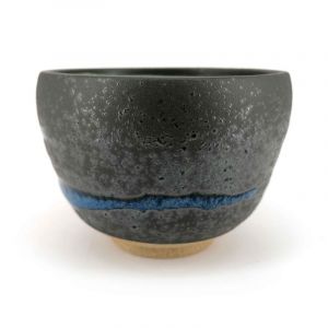 Taza de té de cerámica japonesa, línea marrón y azul - RAIN