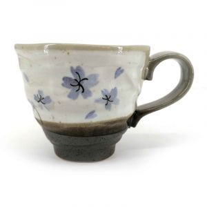 Japanese ceramic mug with handle, gray and purple sakura - SAKURA
