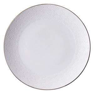 Japanese round plate in white ceramic, SEIGAIHA, waves