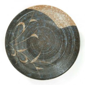 Round ceramic plate, brown with touches of blue - MIGAKIMASU