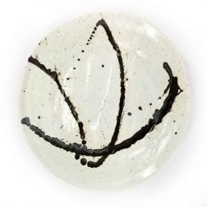 Round ceramic plate, white and brown - PEINTOCHIPPU