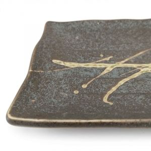 Plato japonés rectangular pequeño de cerámica en bruto, marrón - PEINTOCHIPU
