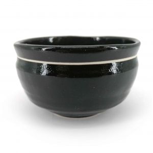 Small Japanese ceramic dish, black and white line - RAIN