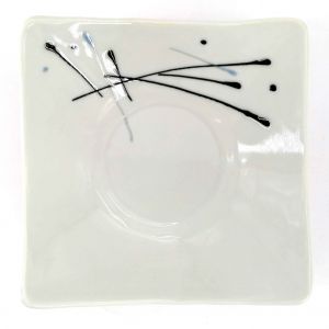 Japanese square ceramic plate, brown, rimmed, white, black and blue lines - GYO