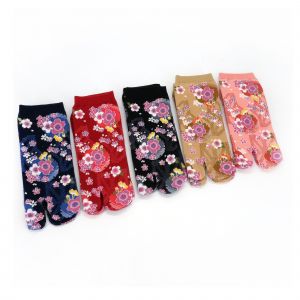 Japanische Tabi-Socken aus Baumwolle mit Kirschblütenmuster, SAKURA, Farbe nach Wahl, 22 - 25cm