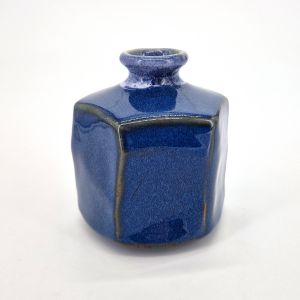 Jarrón japonés de soliflore de cerámica azul hexagonal, NAMAKO