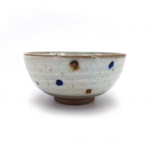 Cuenco de arroz japonés de cerámica, lunares marrones y azules, POINTO