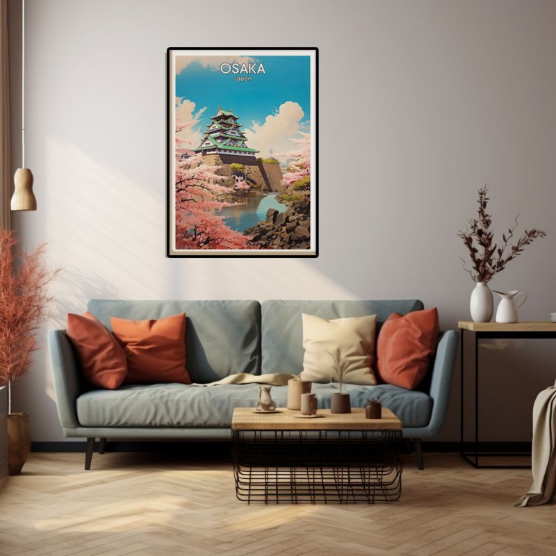 affiche / illustration japonaises "OSAKA" Château d'Osaka, by ダヴィッド