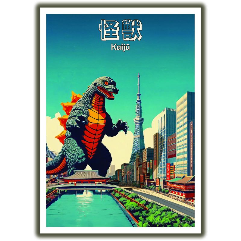 affiche / illustration japonaises "KAIJU" monstre géant à Tokyo, by ダヴィッド