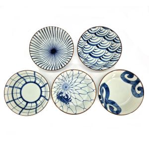 Set of 5 Japanese ceramic tea bowls - SOMETSUKE