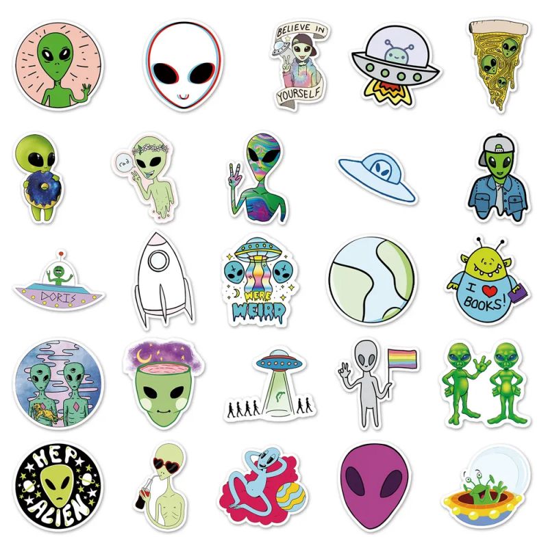 Lot von 50 japanischen Aufklebern, Kawaii-Alien-Aufkleber-CHIKYU GAI NO