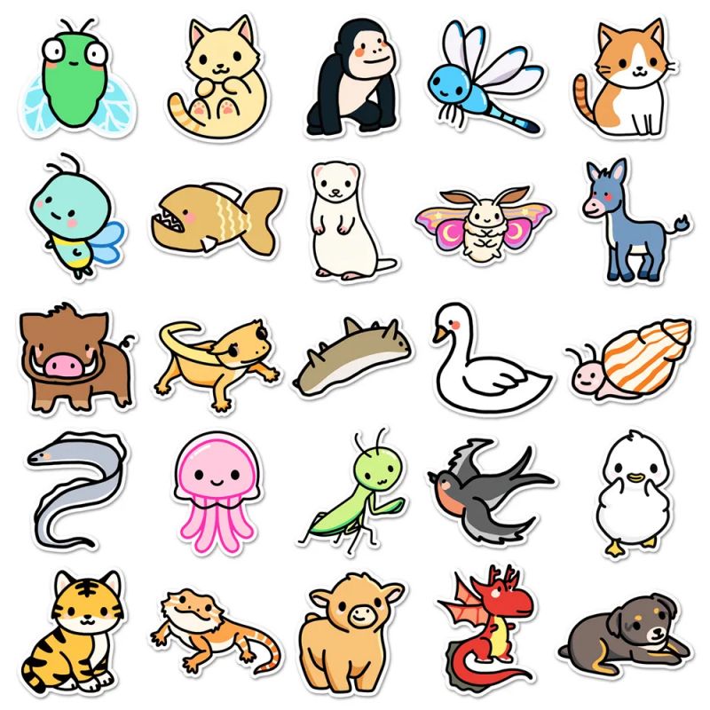 Set of 50 Japanese stickers, Kawaii Animal Stickers - DOBUTSU
