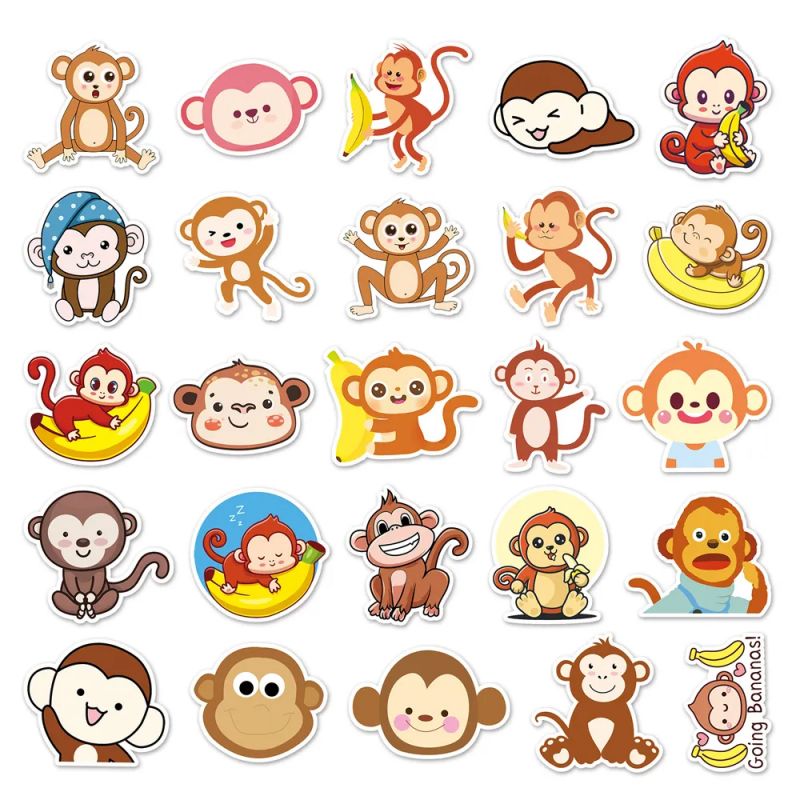 Lot of 50 Japanese stickers, Kawaii Monkey Stickers - SARU
