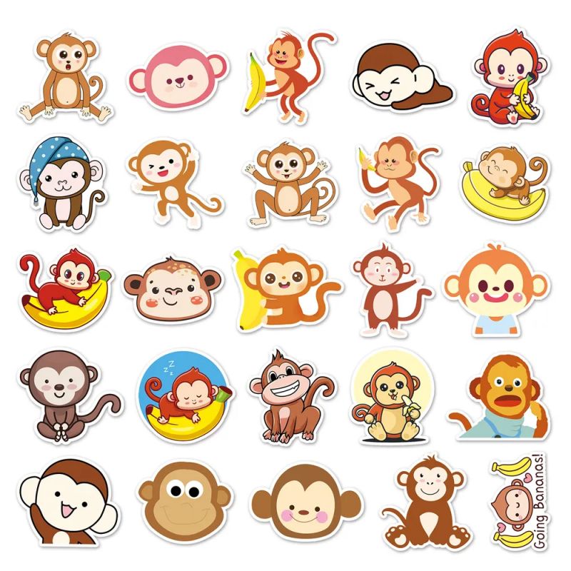 Lot von 50 japanischen Aufklebern, Kawaii Monkey Sticker - SARU