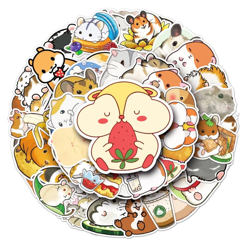 Lot de 50 autocollants japonais,Stickers Kawaii Hamster-HAMUSUTA
