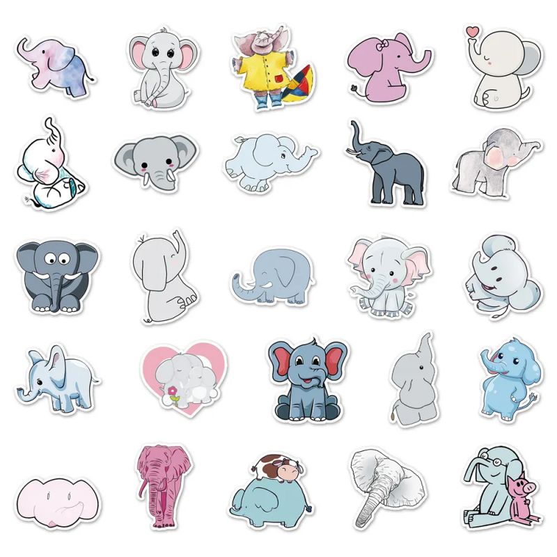 Lote de 50 pegatinas japonesas, Kawaii Elephant Stickers-ZO