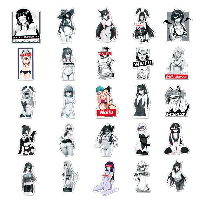 Lot de 50 autocollants japonais,Stickers Kawaii-WAIFU