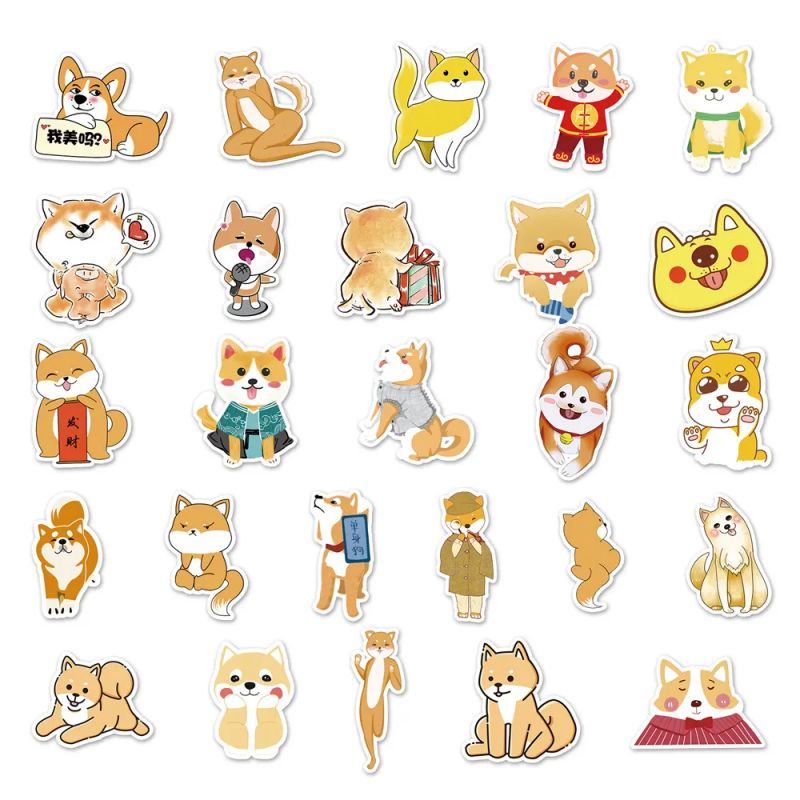 Lot de 50 autocollants japonais,Stickers Kawaii Chien Shiba-SHIBAINU