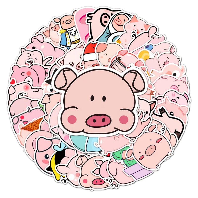 Set mit 50 japanischen Aufklebern, Kawaii Pig Sticker-BUTA