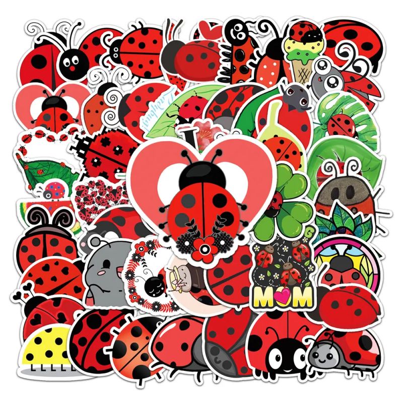 Lot de 50 autocollants japonais,Stickers Kawaii Coccinelle-TENTOCHU